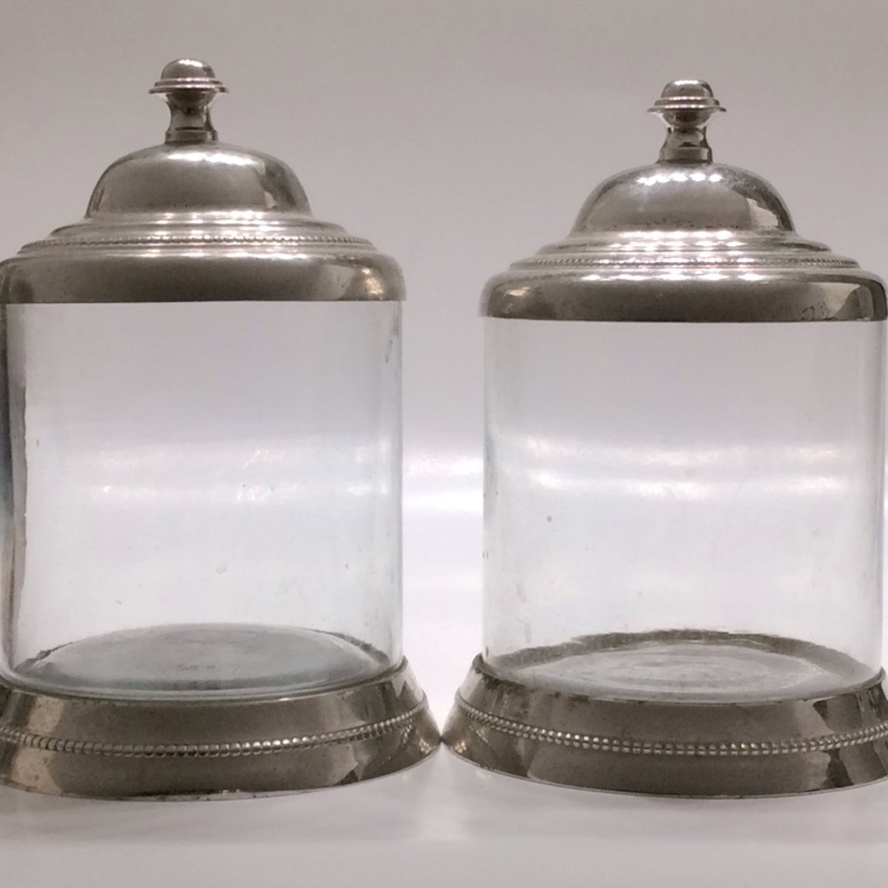 2 Brushed Nickel/Chrome Glass Apothecary Canisters